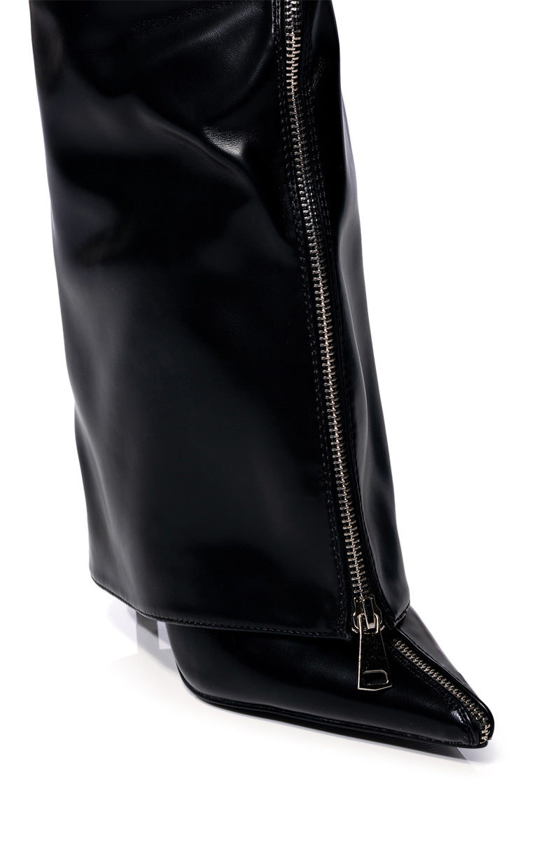 AZALEA WANG ACADIA STILETTO KNEE HIGH WEDGE BOOT IN BLACK