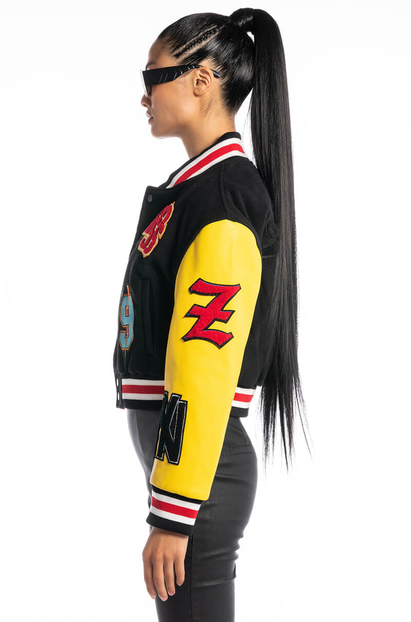 AZALEA WANG COLOR BLACK VARSITY BOMBER