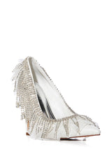 AZALEA WANG DRIPPING DIAMONDS RUFFLE PUMP IN WHITE