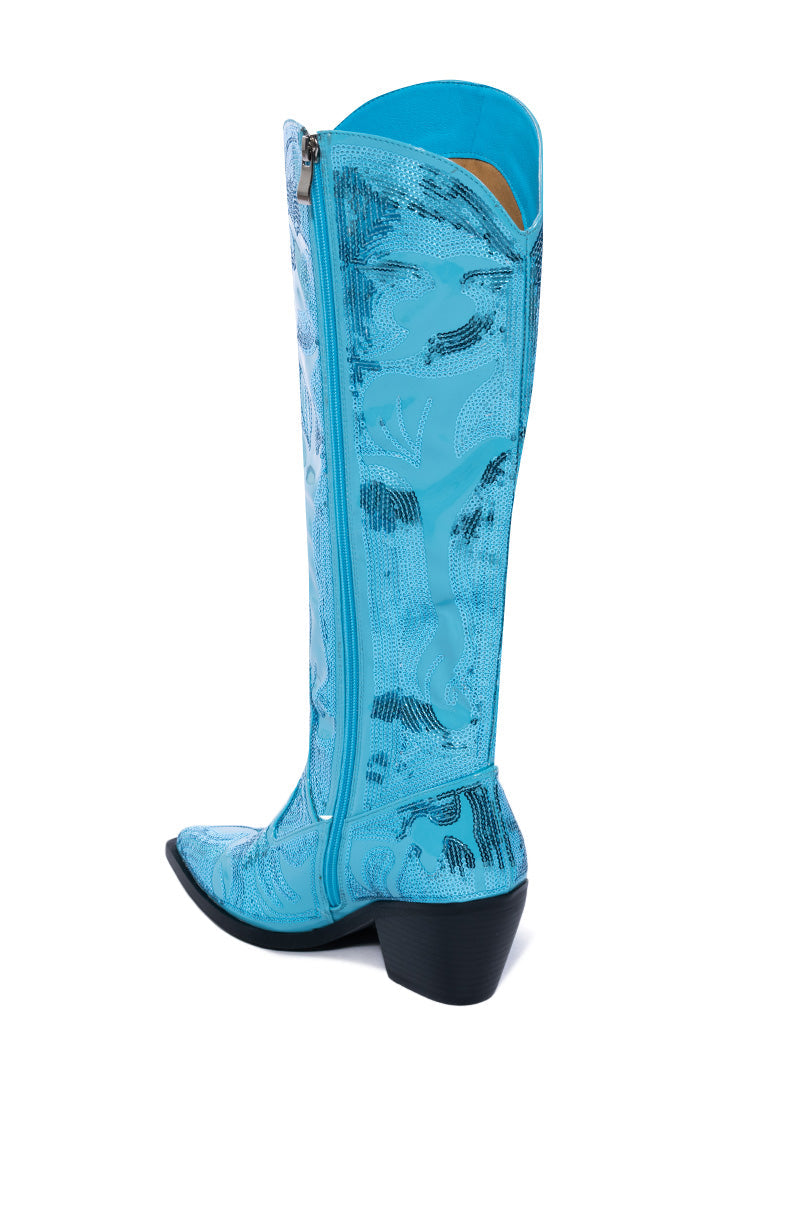 AZALEA WANG BRAELYN EMBELLISHED BOOT IN BLUE