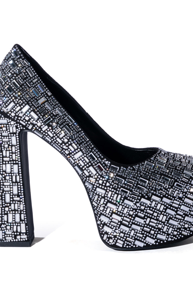 AZALEA WANG ALITA CHUNKY EMBELLISHED PUMP IN SILVER