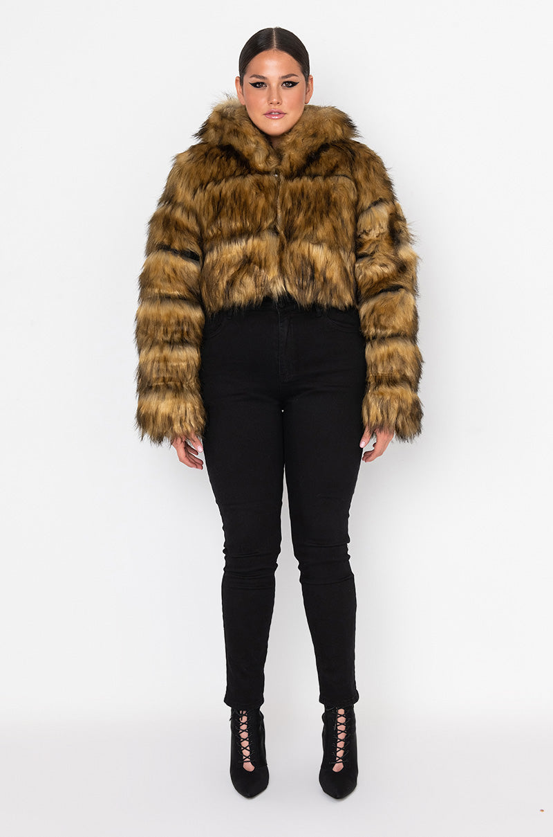 PLUS GRACELLE FAUX FUR CROPPED JACKET