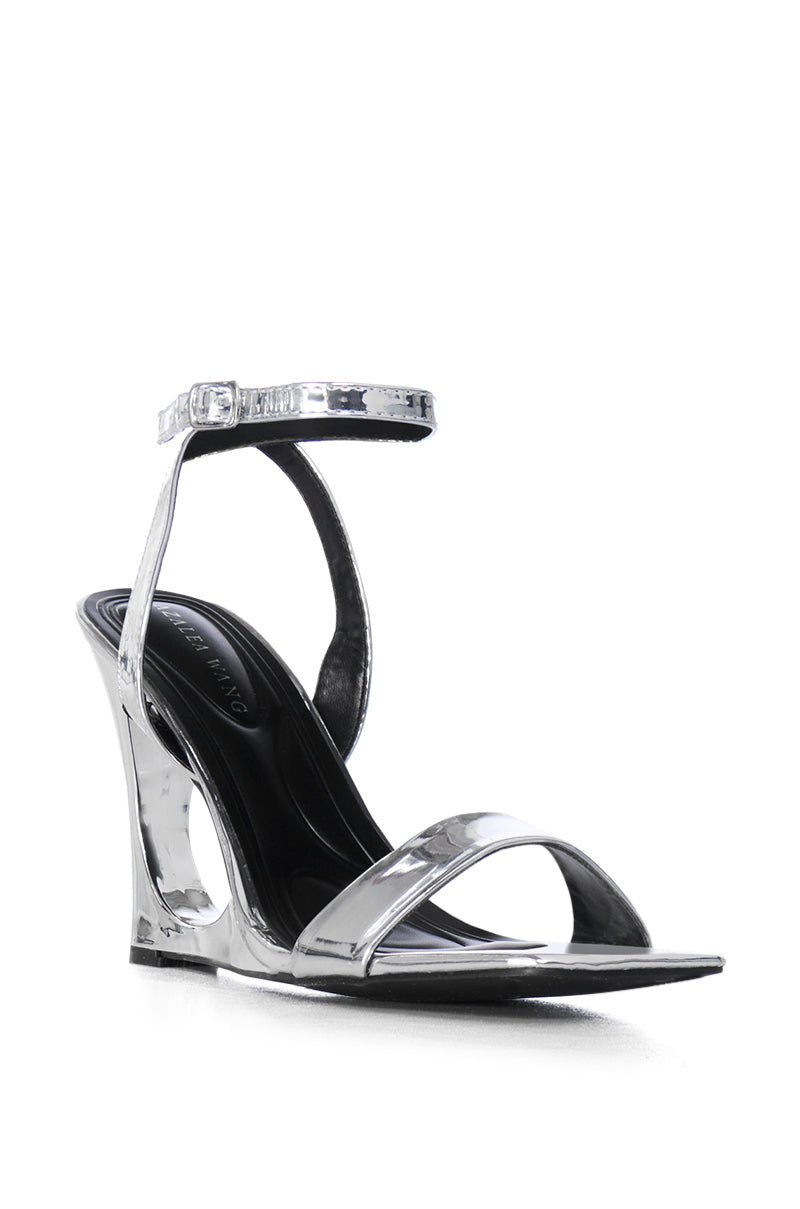 AZALEA WANG SHARLA SILVER CUT OUT WEDGE HEEL SANDAL