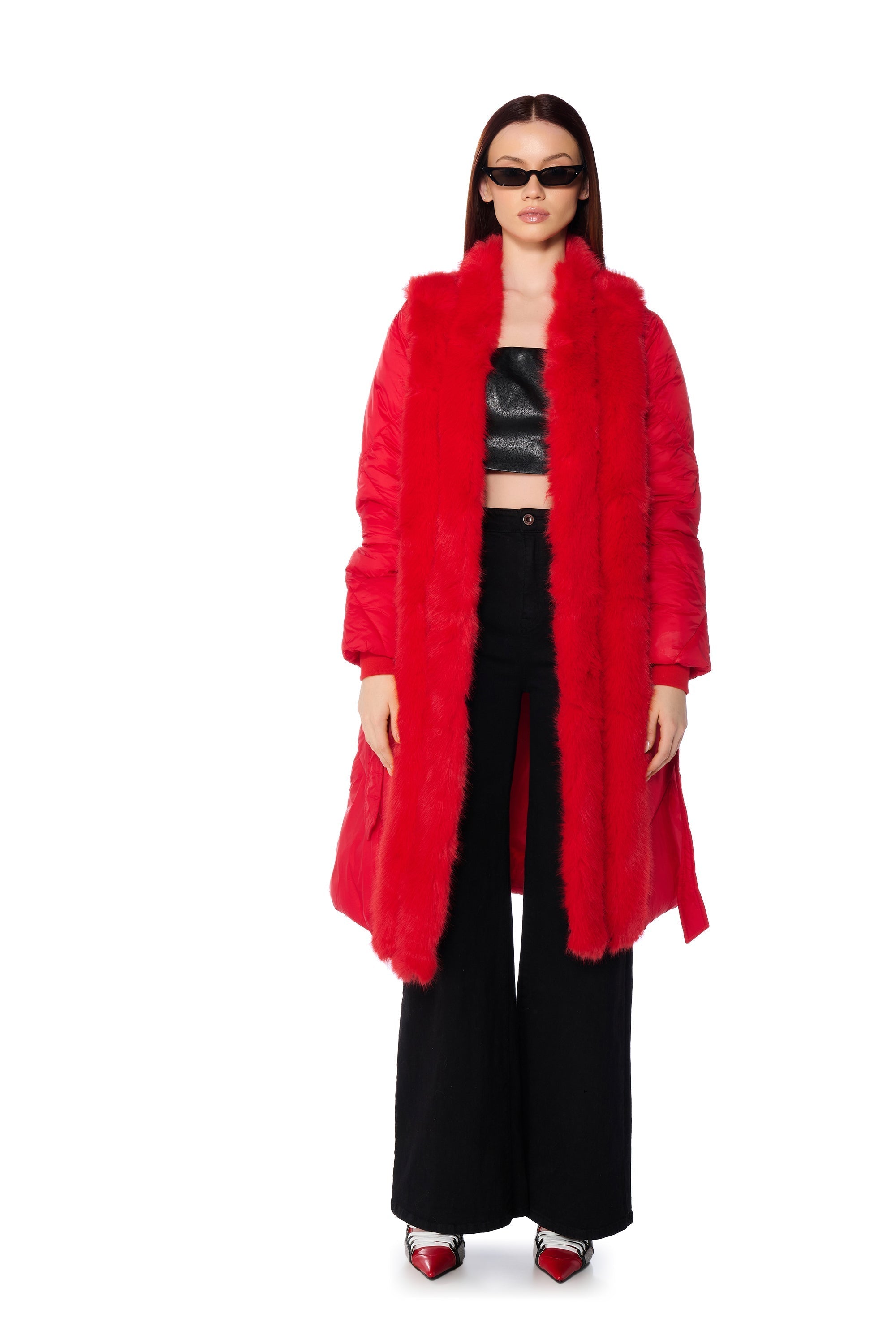 BABBS PUFFER COAT WITH FAUX FUR TRIM IN RED