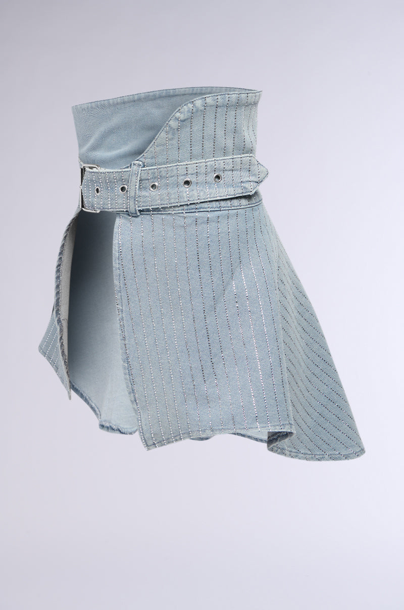 BLING IS BETTER MINI DENIM BELT SKIRT