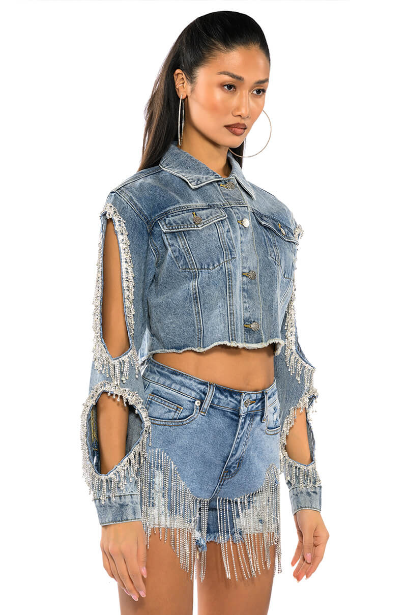 FRESH OUT THE RUNWAY RHINESTONE DENIM SHORT