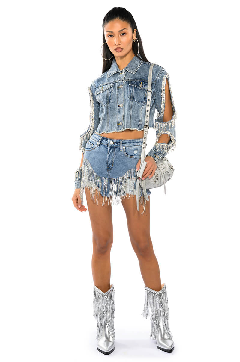 FRESH OUT THE RUNWAY RHINESTONE DENIM SHORT