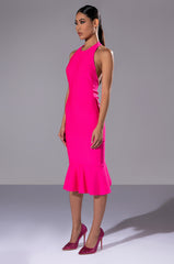 HEIRESS SLEEVELESS PEPLUM DRESS IN PINK