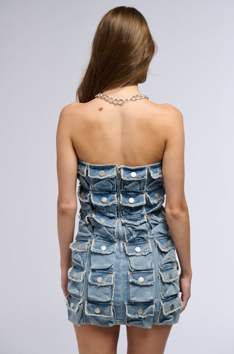 I GOT WHAT YOU NEED POCKET DENIM MINI DRESS