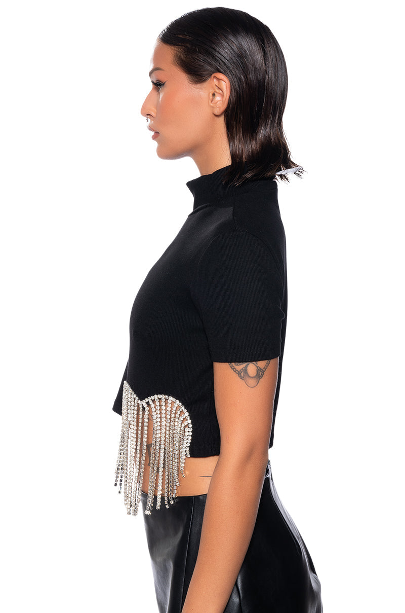 ILYSM RHINESTONE MOCK NECK SHORT SLEEVE TEE