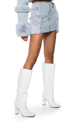 IN MY FEELINGS FUR TRIM DENIM MINI SKIRT