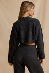 Ribbed Knit Cropped Jumper in Charcoal Marl
