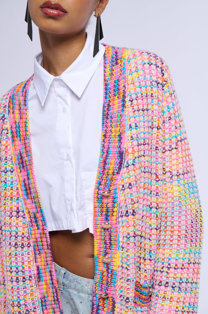 LOOKIN IN THE MIRROR MULTICOLOR FRINGE CARDIGAN