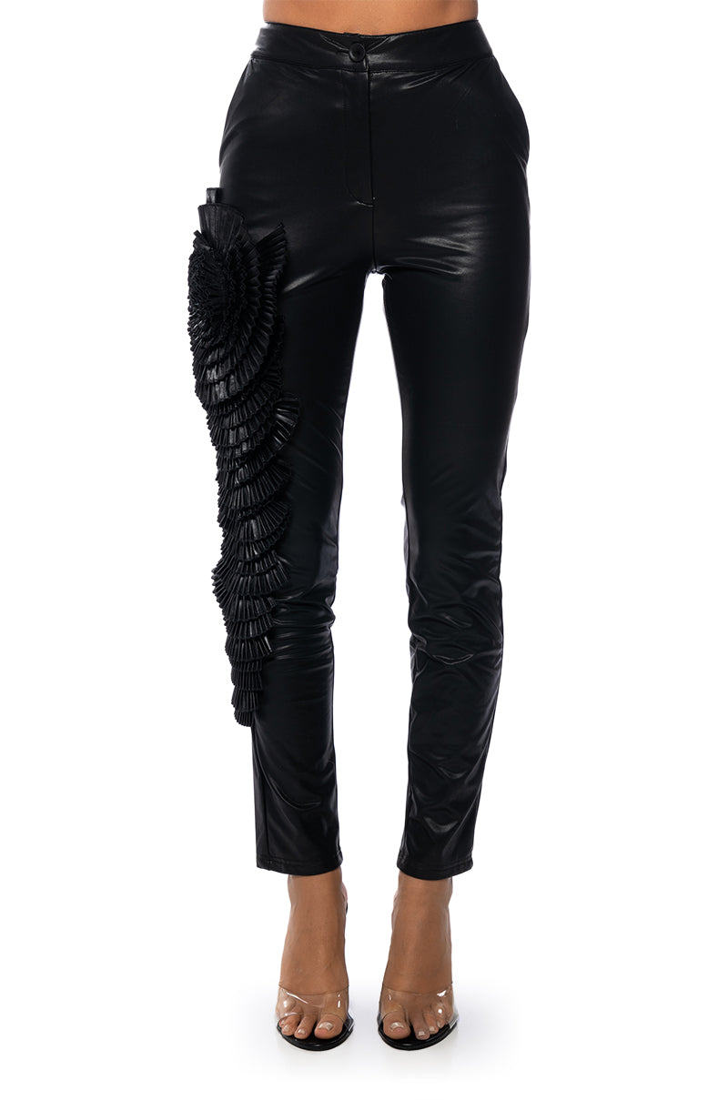 LOTUS FLOWER BOMB FAUX LEATHER FLARE PANT