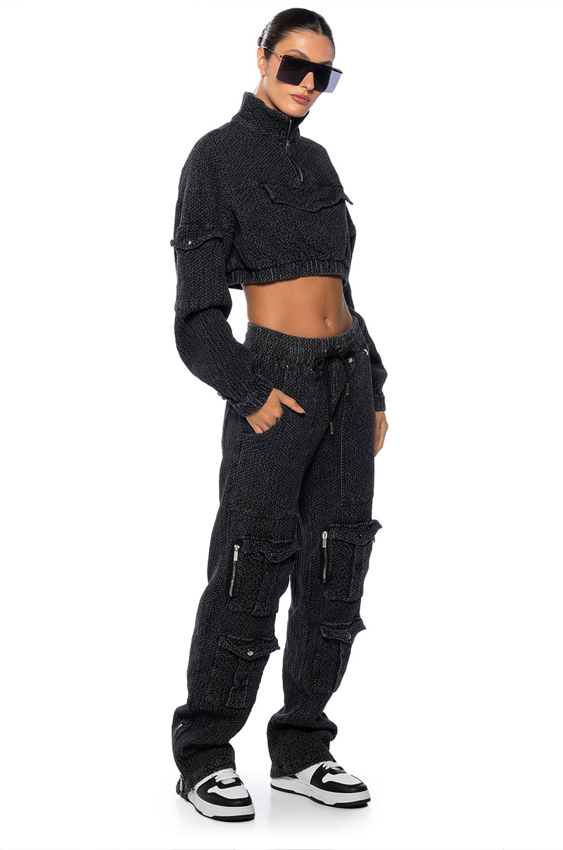 MONTE COZY KNIT POCKET DETAIL JOGGER IN CHARCOAL