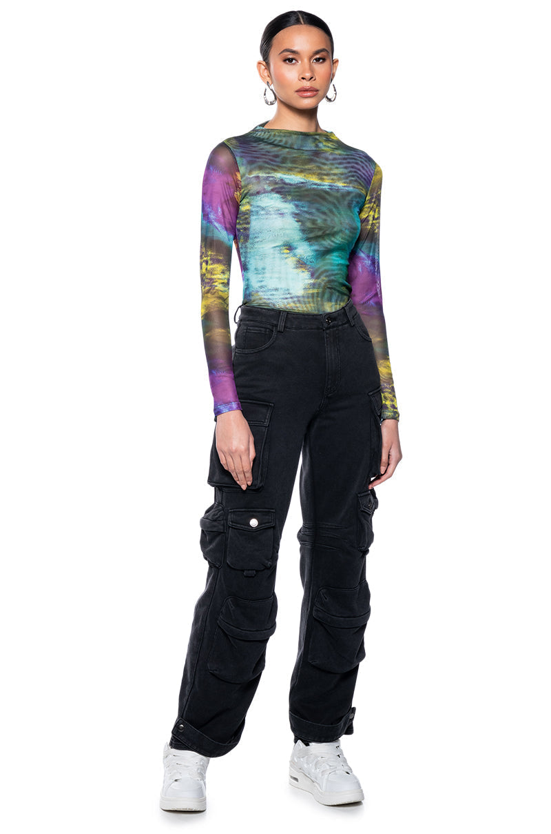 MOONLIGHT HAZE MOCK NECK LONG SLEEVE MESH BODYSUIT