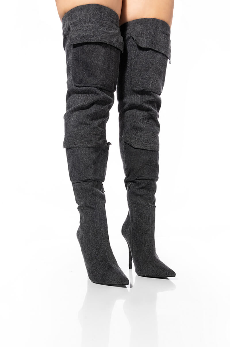 MOTOFOX STILETTO OVER THE KNEE BOOT IN BLACK DENIM