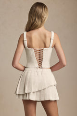 Layered Pleated Low-Rise Mini Skirt in Ivory