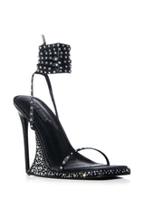 NADURA BLACK EMBELLISHED LACE UP SANDAL