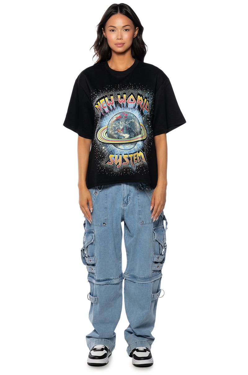 NEW WORLD SYSTEM EMBELLISHED GRAPHIC TEE