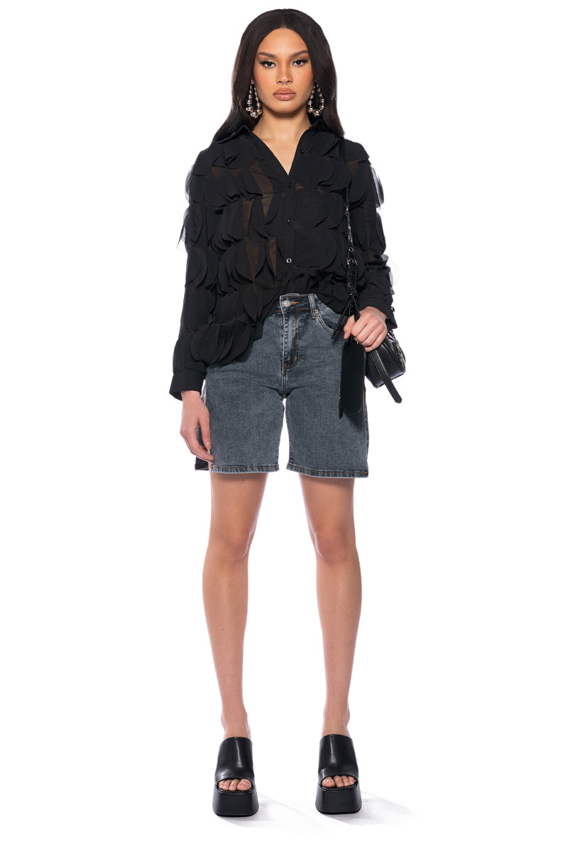 NEXT TIME TEXTURED BUTTON DOWN BLOUSE