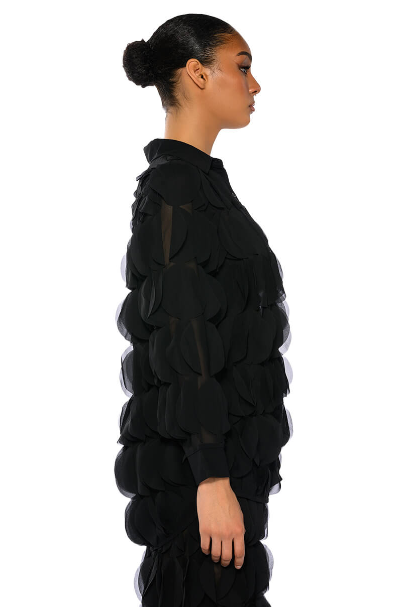 NEXT TIME TEXTURED BUTTON DOWN BLOUSE