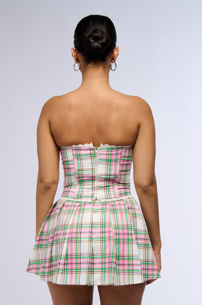 NICKI PLAID CORSET TUBE TOP