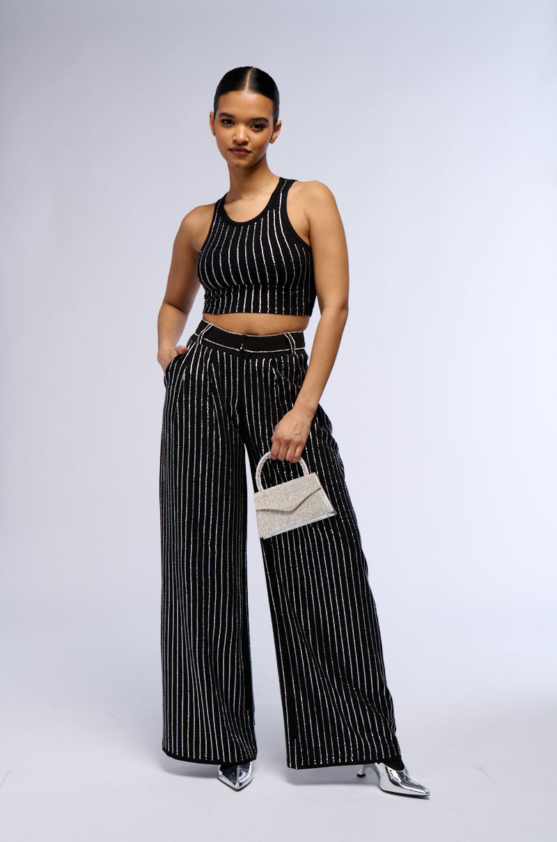 NOLLAN RHINESTONE STRIPE MICRO CROP TANK