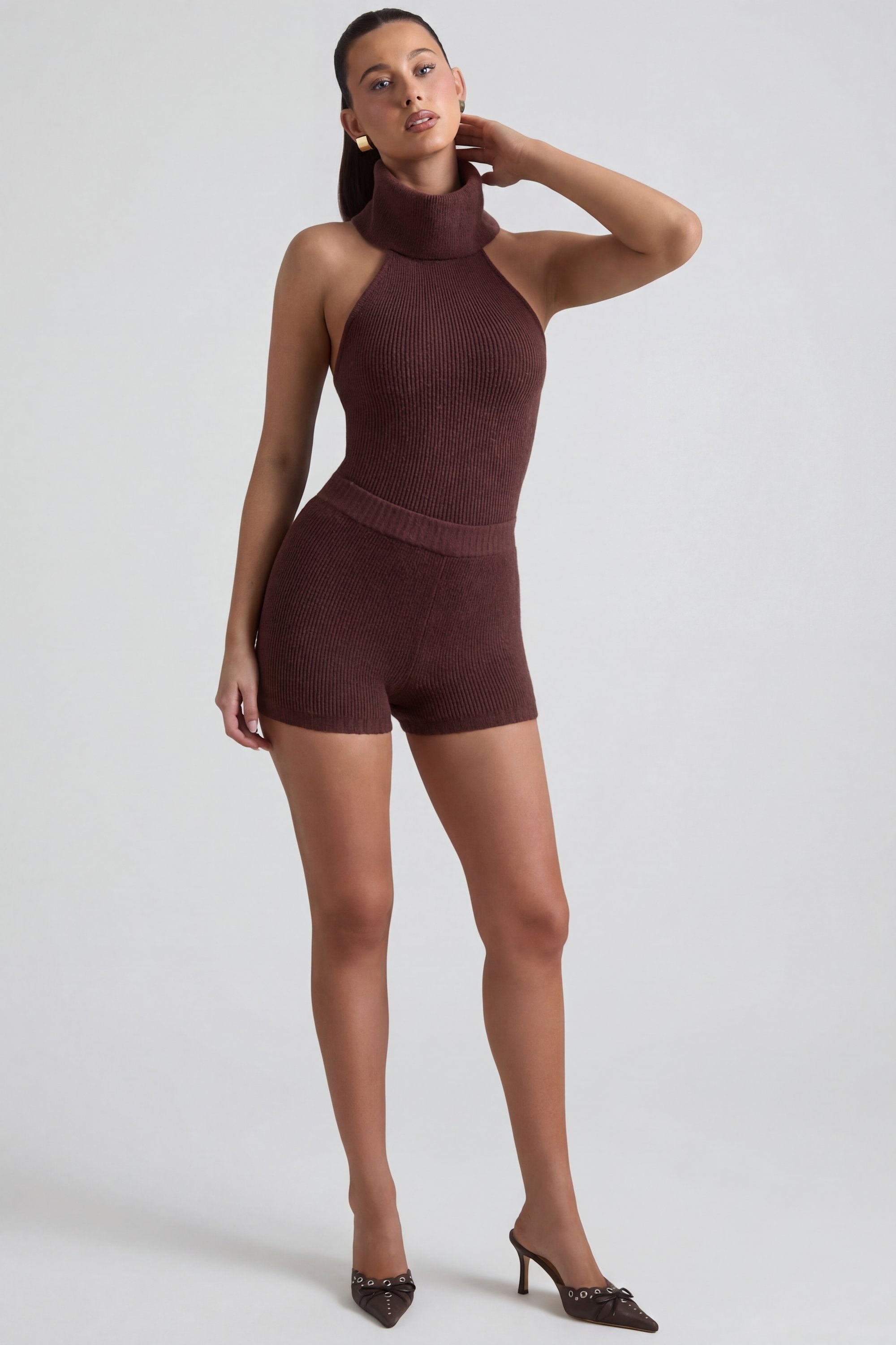 Ribbed-Knit Shorts in Espresso