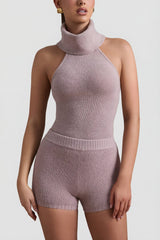 Ribbed-Knit Shorts in Taupe
