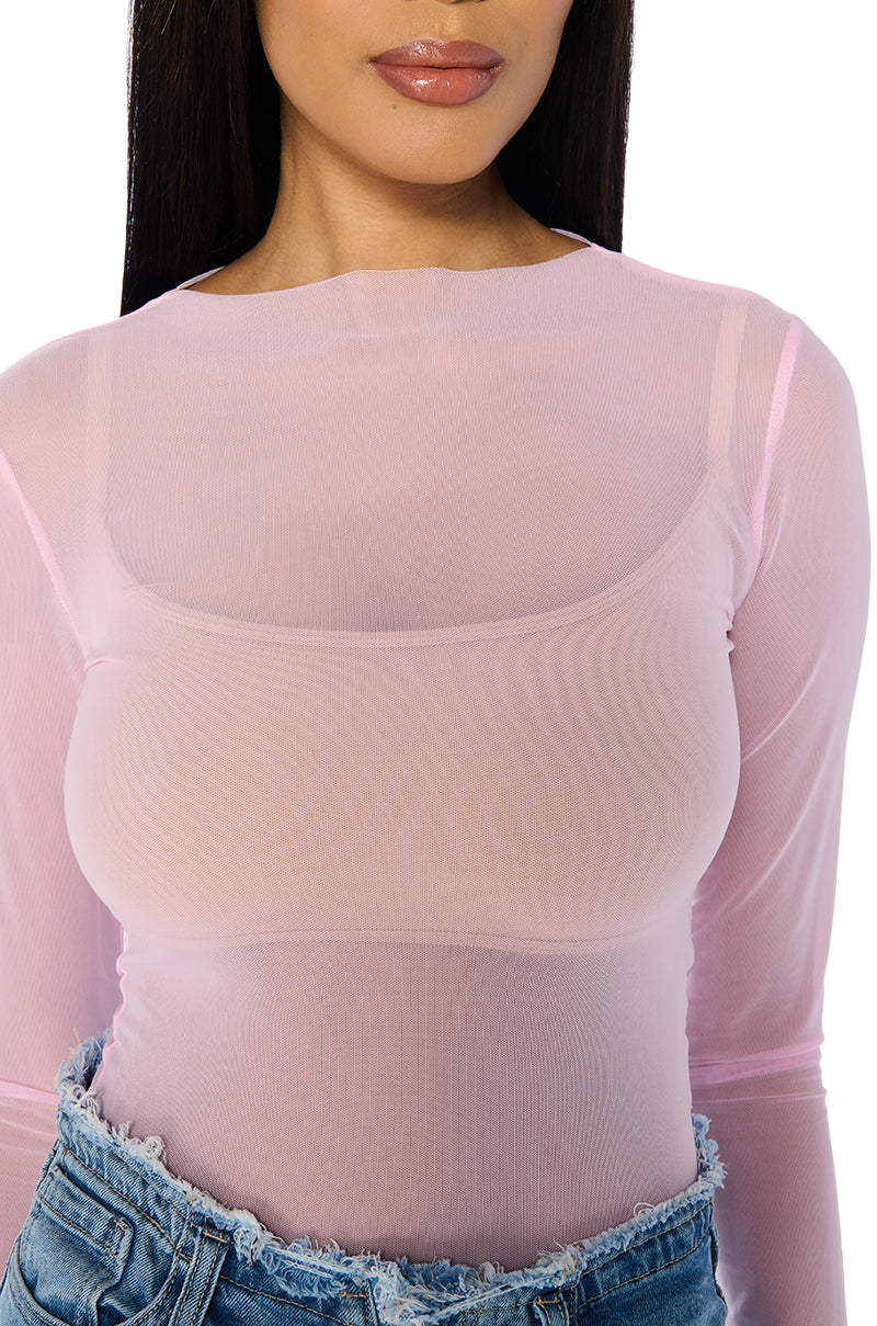 PAXTON TWO PACK RAW HEM LONG SLEEVE MESH TEES IN PINK AND YELLOW