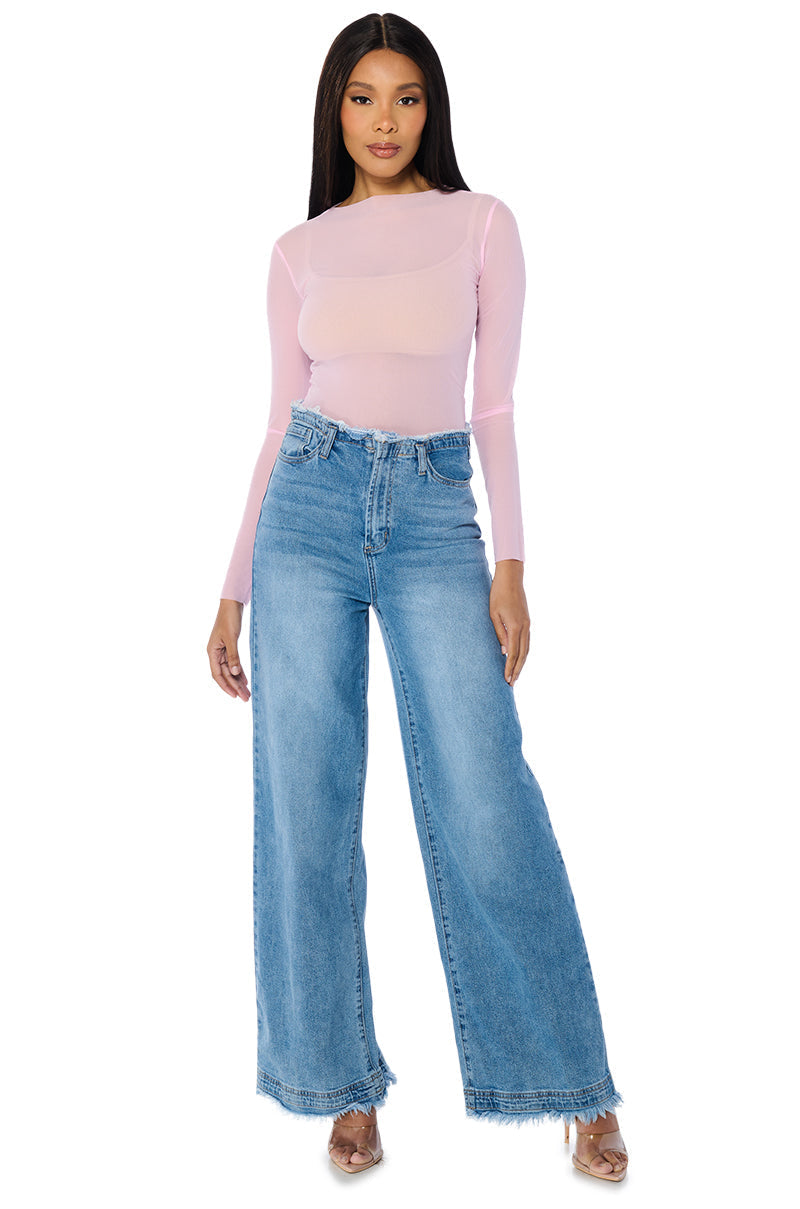 PAXTON TWO PACK RAW HEM LONG SLEEVE MESH TEES IN PINK AND YELLOW