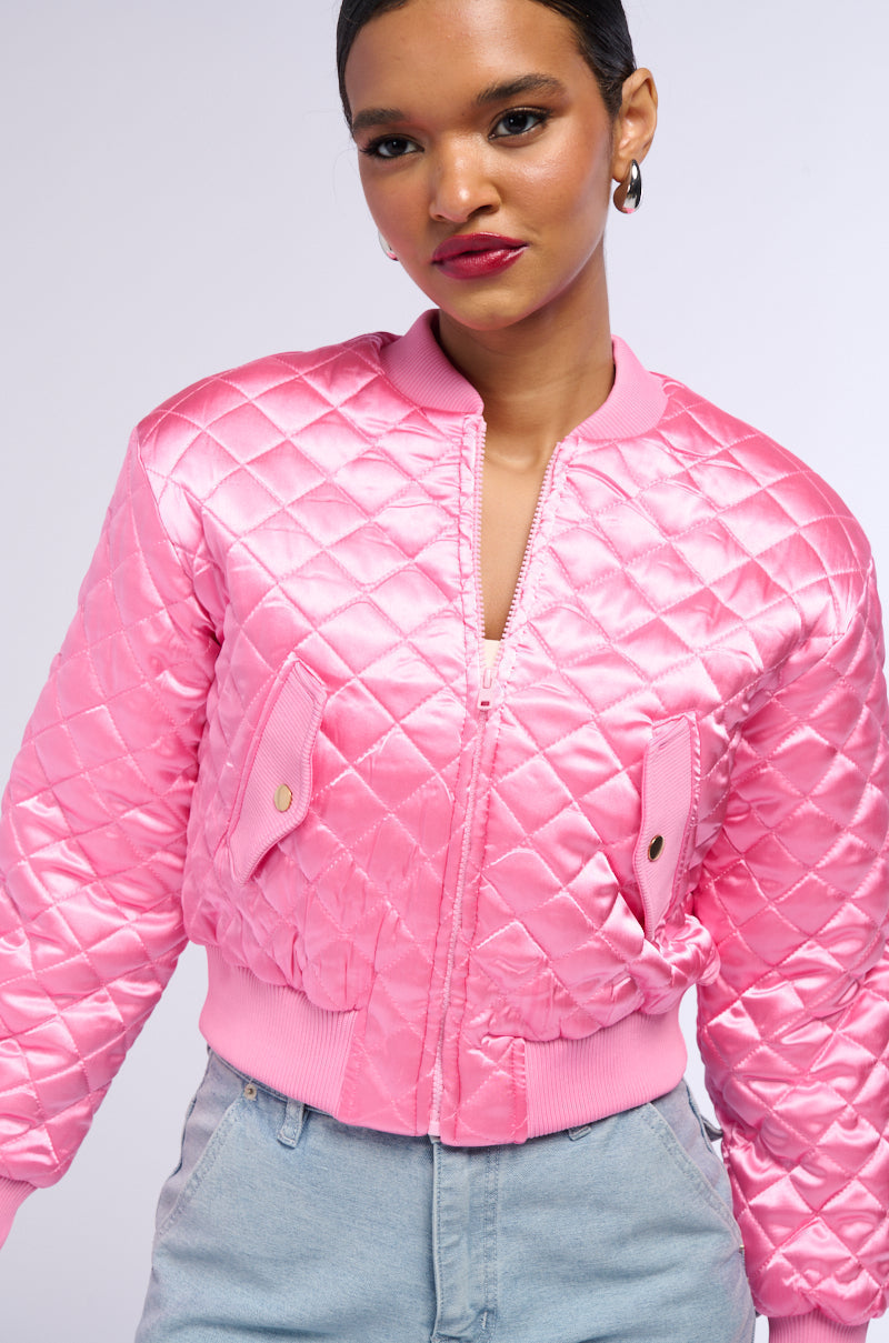 PINK QUILTED SPRING BOMBER