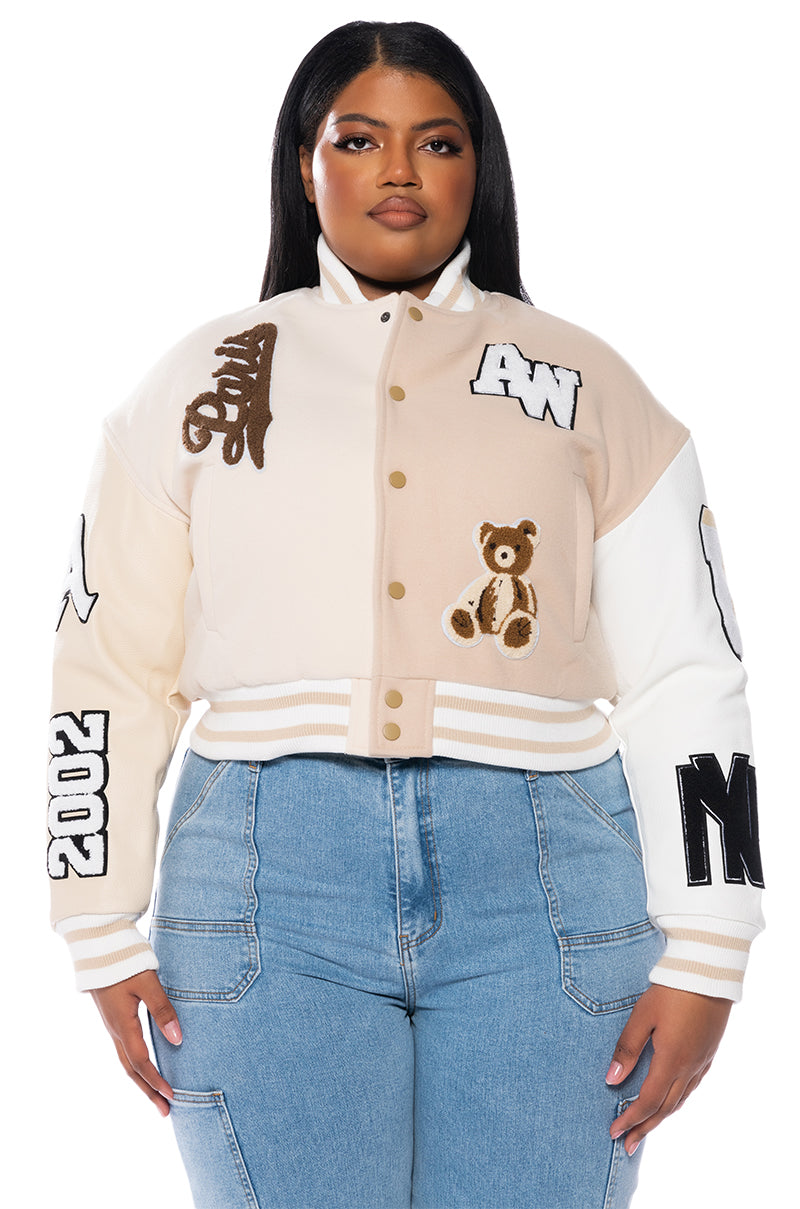PLUS AZALEA WANG BEIGE RUELA VARSITY JACKET