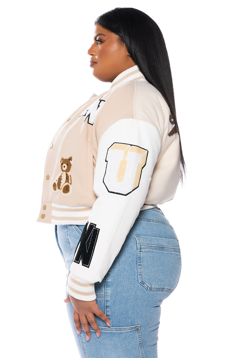 PLUS AZALEA WANG BEIGE RUELA VARSITY JACKET