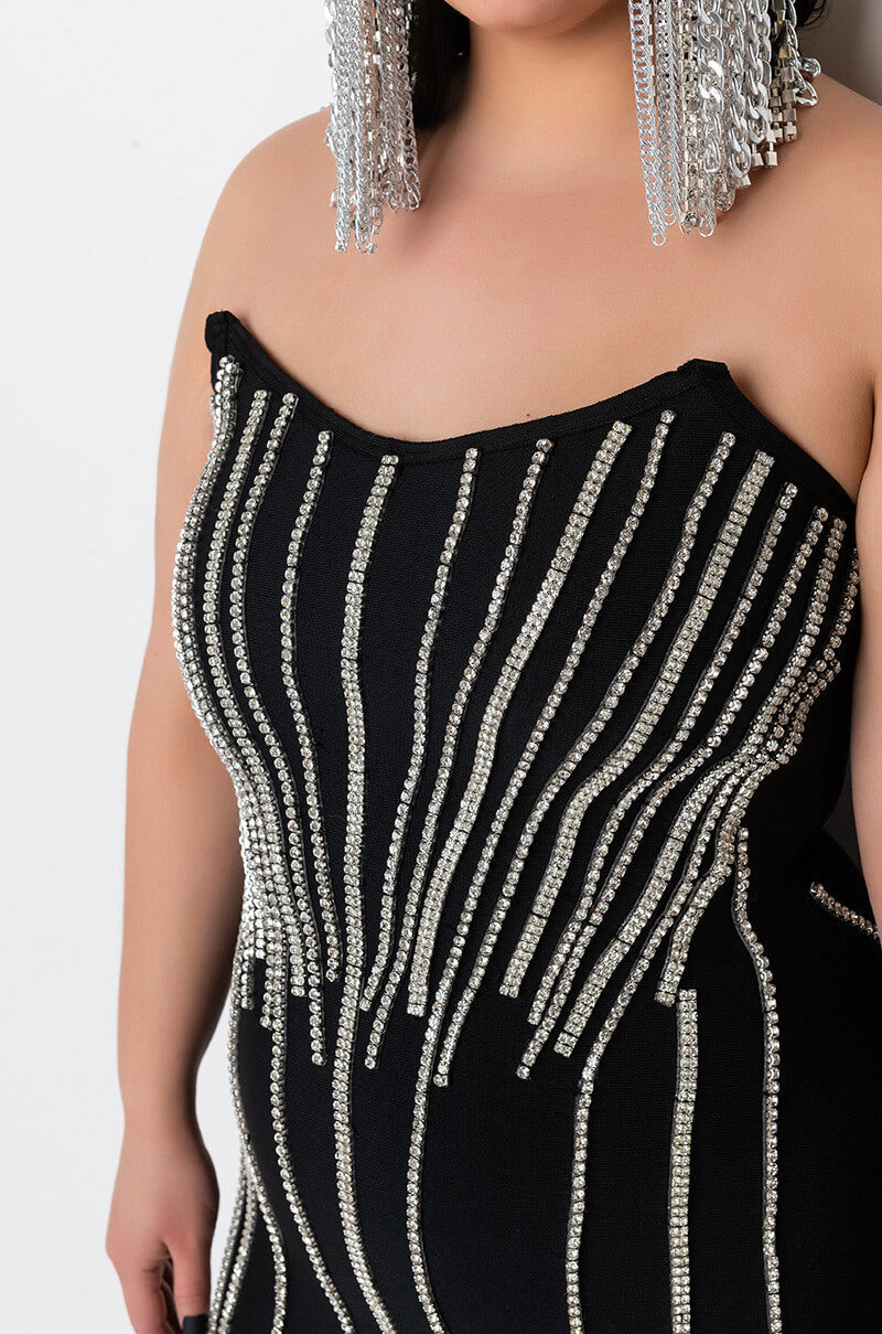 PLUS PARADISE FOUND MIDI DRESS WITH RHINESTONES