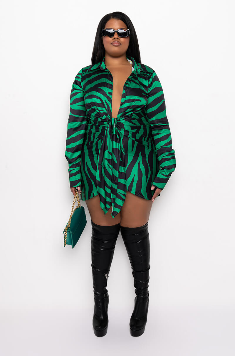 PLUS TIGER BISH SATIN SHIRT DRESS
