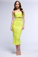 PRETTY LADY PLEATHER MIDI DRESS WITH CUT OUT IN LIME